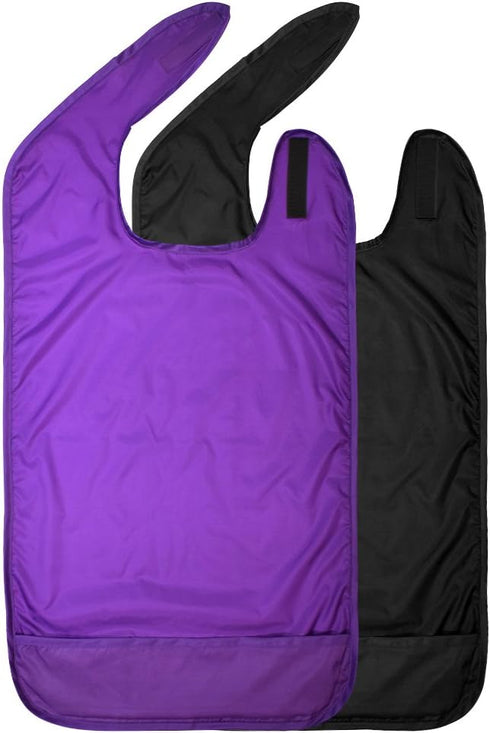 Betty Dain Adult Bib, Washable Waterproof Clothing Protector with Crumb Catcher in Black