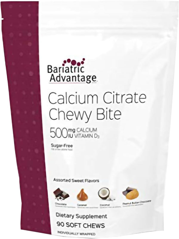 Bariatric Advantage Calcium Citrate Chewy Bites 500mg with Vitamin D3, Sugar Free - 90 Count for Bariatric Patients