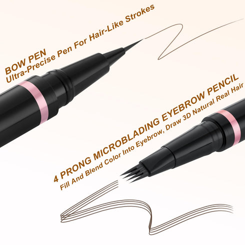 Eyebrow Pencil Makeup Kit, Waterproof 2-IN-1 Microblading Pen, Eyebrow Pomade, Dual-Ended Brush