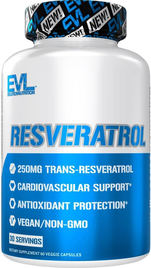 Evlution Anti Aging Trans Resveratrol Supplement, 250mg Trans-Resveratrol for Immune and Heart Health