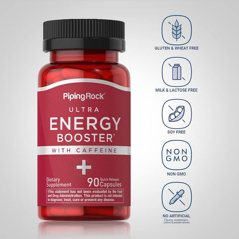 Piping Rock Ultra Energy Booster | 90 Capsules | with Caffeine | Non-GMO, Gluten Free Supplement