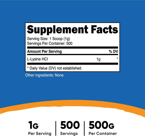 Nutricost L-Lysine Powder, 500 Grams, Pure L-Lysine, Non-GMO, Gluten Free