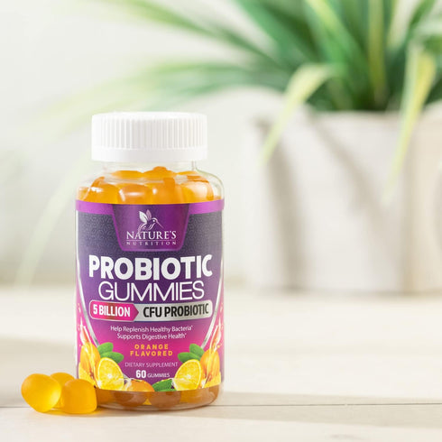 Probiotic Gummies for Digestive Health, Daily Probiotics for Women & Men, 60 Gummies, Orange Flavor