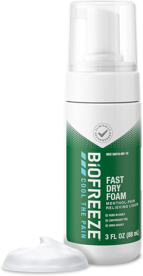 Biofreeze Menthol Pain Relieving Foam, 3 FL OZ for Sore Muscles, Arthritis, Backaches, Joint Pain, Fast Drying