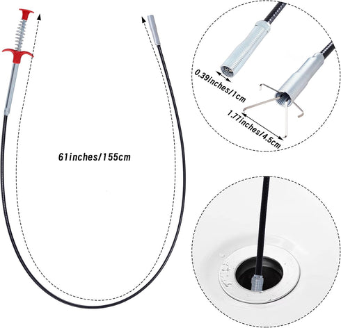 61 Inch Flexible Grabber Claw Pick Up Tool with 4 Bendable Claws for Sink Drain Clog Removal