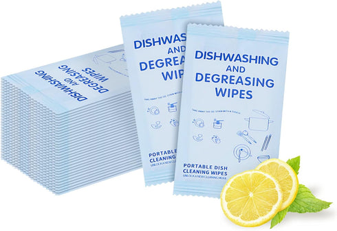Portable Cleaning Wipes, 200 Disposable Dish Wipes, Individually Wrapped for Quick Cleaning, Easy to Carry