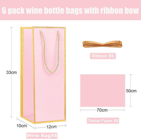 ZJHiome 6 Pack Wine Gift Bags with Tissue Paper Wine Bottle Paper Bags with Bow Ribbon for Wedding Birthday Christmas