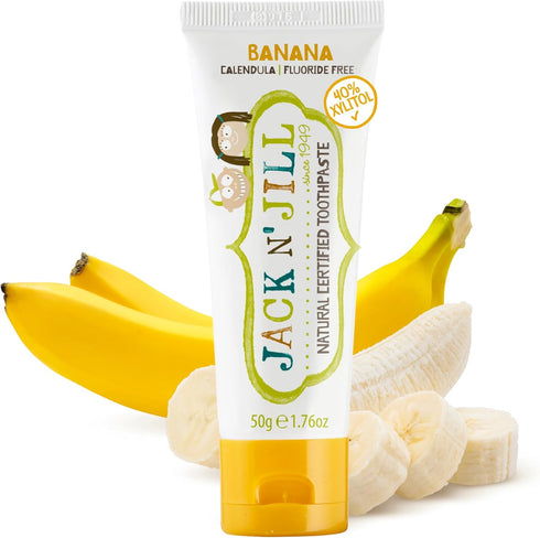 Jack N' Jill Natural Toothpaste for Baby and Infants, Fluoride Free, 40% Xylitol, BPA Free, Banana, 1.76 oz
