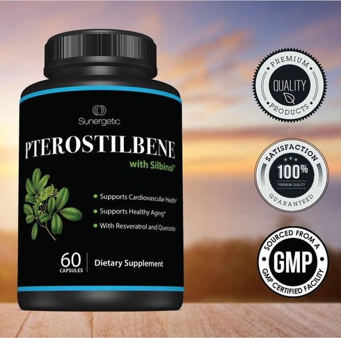 Premium Pterostilbene Supplement 100mg – Natural Source with Resveratrol & Quercetin – 60 Capsules for Healthy Aging