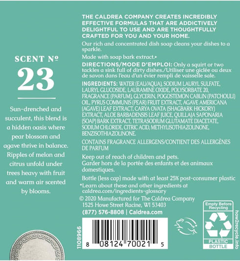 Caldrea Dish Soap, Biodegradable Dishwashing Liquid made with Soap Bark and Aloe Vera, Pear Blossom Agave, 16 oz , 3 Pack