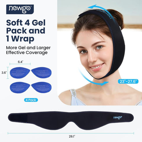 NEWGO Wisdom Teeth Ice Pack Head Wrap, Face Ice Pack for Oral Surgery with 4 Hot Cold Gel Pack