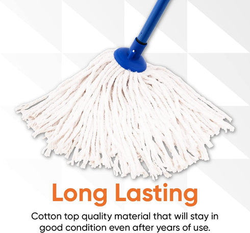 Superio String Mop, Cotton Mop for Hardwood Floor Cleaning, Self Wringing Mop for Home, Kitchen, Blue Heavy Duty