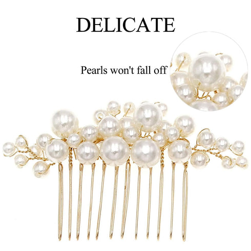 Set of 5 PCS Wedding Pearl Hair Combs - Elegant Accessories for Bridal Women (Gold)