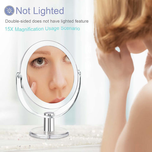 Vanity Mirror Makeup Mirror with Stand, 1X/15X Magnification Double Sided 360 Degree Swivel Mirror