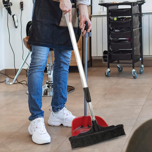 Extendable Salon Broom, ForPro Professional Collection Non-Scratch Rubber Bristles, Aluminum Handle Adjustable to