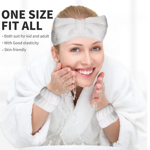 WSYUB Spa Headband and Wristband Set, Face Wash Headband, Makeup Skincare Wrist Bands for Washing Face, White