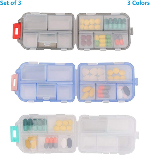 YEEHO (3 Pack) 10 Pill Case - Portable Small Supplements Tablet Container Box with Compartments - Medicine Capsule