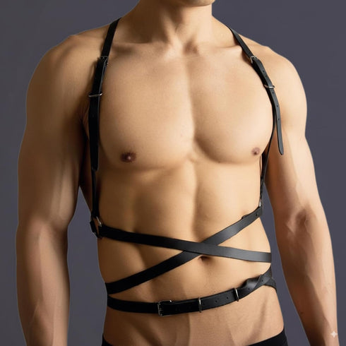 ROIEIIR Mens Leather Restraint Body Harness, Punk Gothic Chest Harness with Adjustable Waist & Shoulder Straps, Fashion