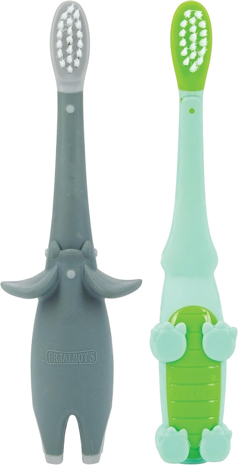 Dr. Talbot's Toddler Training Toothbrush for Kids, 2-Pack, 6+ Months, Alligator/Elephant