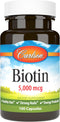 Carlson Biotin 5000 mcg for Healthy Hair, Strong Nails & Energy Production, 100 Capsules