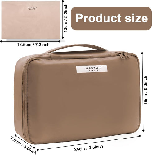 Queboom Travel Makeup Bag, Cosmetic Bag Toiletry Bag for Women and Men (Coffee)