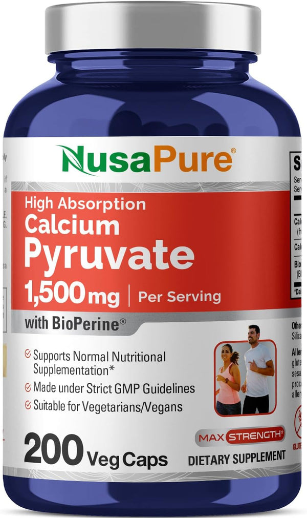 NusaPure Calcium Pyruvate 1500mg, 200 Vegetarian Caps, Non-GMO, Vegan