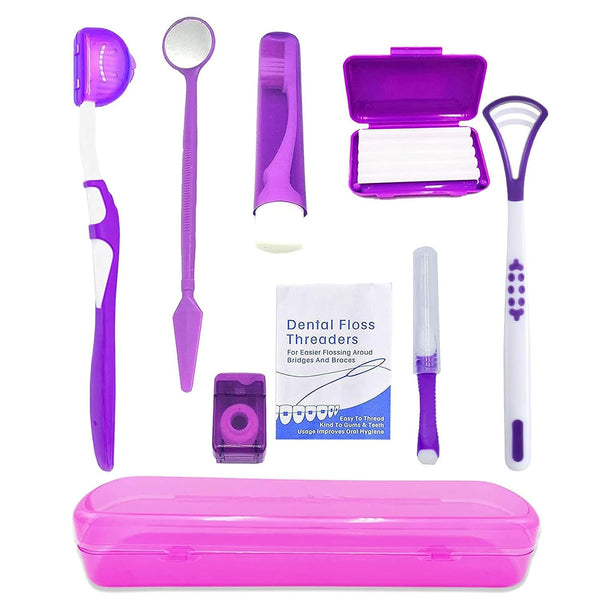 Portable Orthodontic Oral Care Kit for Braces, Dental Wax, Floss, Toothbrush Cleaning Kit, Purple
