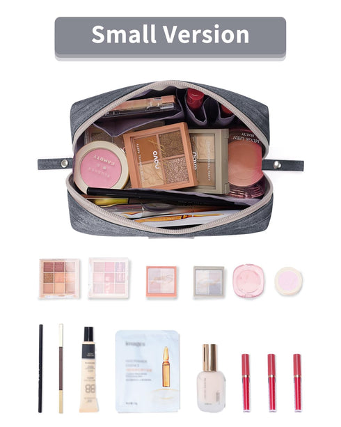 Narwey Small Makeup Bag for Purse - Mini Cosmetic Bag Travel Pouch with Compartments for Women (Small, Grey)