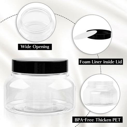 TUZAZO 8 Oz Plastic Container Tuscany Jars, 12 Pack BPA Free Round Clear Cosmetic Containers with Lids