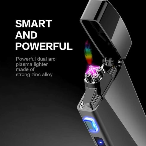 Dual Arc Plasma Lighter with LED Battery Indicator and Box, Rechargeable Windproof Flameless Electric Lighters for