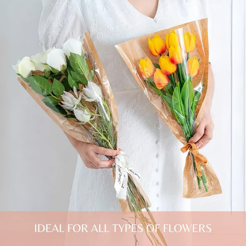 Supplies-50 Counts (4.7"x14"x22"L) BBJ WRAPS Long Flower Bags for Bouquets, Large Flower Sleeves for Bouquets Supplies