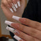 Press on Nails Coffin French Long Fake Nails, Acrylic Full Cover V False Nails for Women and Girls (Long 5)