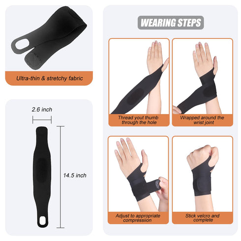 2 Pcs Ultra-Thin Wrist Brace Support for Carpal Tunnel, Pain Relief, Arthritis, Tendonitis, Elastic Wrist Wraps for