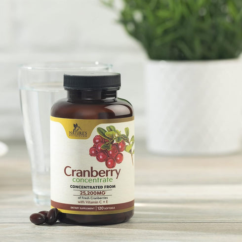 Cranberry Concentrate Extract Supplement with Vitamin C & E, 25,200mg for Urinary Tract Health, 120 Softgels