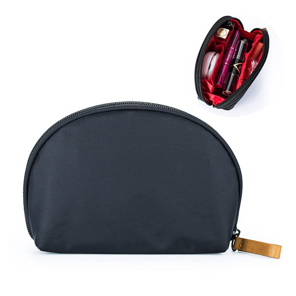 Hekyip Half Moon Cosmetic Bag, Portable Waterproof Makeup Pouch for Girls Women, Small (INNER RED)