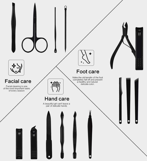 Nail Clippers Set, High Precision Stainless Steel Nail Cutter, Manicure Pedicure Kit with Stylish Case (Black)