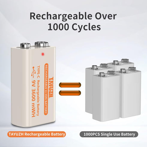 TAYUZH 9V 3600mWh 9 2 Pack Rechargeable Battery V High Capacity Lithium Batteries for Smoke Detectors, Microphone