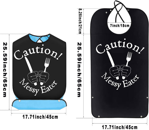 JNIAP Caution Messy Eater Adult Bibs With Crumb Catcher Gag Pranks Bib Gift Adjustable Dining Clothing Protectors