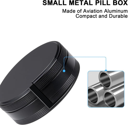 Pill Box 2 Compartment Pill Case, Portable Metal Travel Container for Pocket, Waterproof Organizer for Medicine