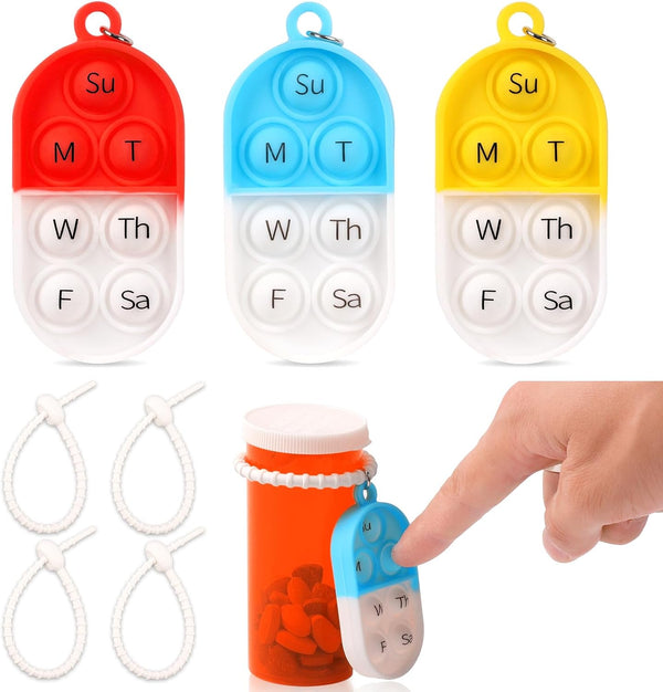 MSHUNKEJI 3 Pack Pill Reminder Medication Pill Tracker Bottle with Ties Reusable Daily