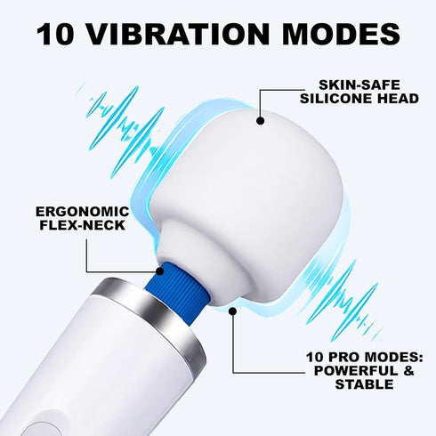 VZVJTR 10-Speed Wired Back & Neck Massager, Handheld Electric Deep Tissue Muscle Therapy Device (White)