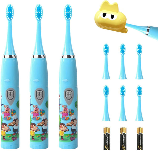 YooHoopo 3 Pack Kids Battery Powered Sonic Toothbrush with 6 Brush Heads and