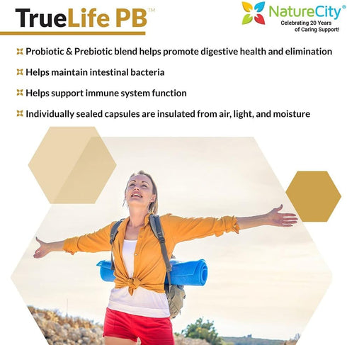 True-Life-PB Shelf Stable Blend Prebiotics and Probiotics for Women and Men, 30 Veggie Capsules