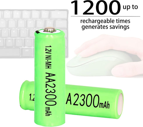 4 Packs Ni-MH AA 2300mAh Rechargeable Batteries, 1.2V Double A High Capacity for microphones, TV remotes, gaming