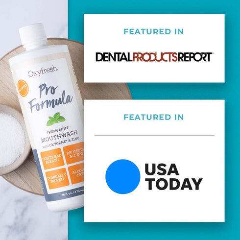 Premium Oxyfresh Pro Formula Fresh Mint Mouthwash, Patented Zinc for Fresh Breath & Healthy Gums, Alcohol-Free, 16oz