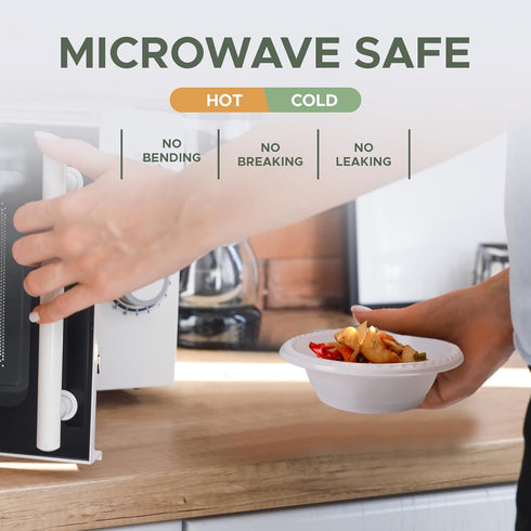 White Disposable Plastic Bowls - Pack of 100, 5oz Microwave Safe Soup/Salad/Dessert Bowls