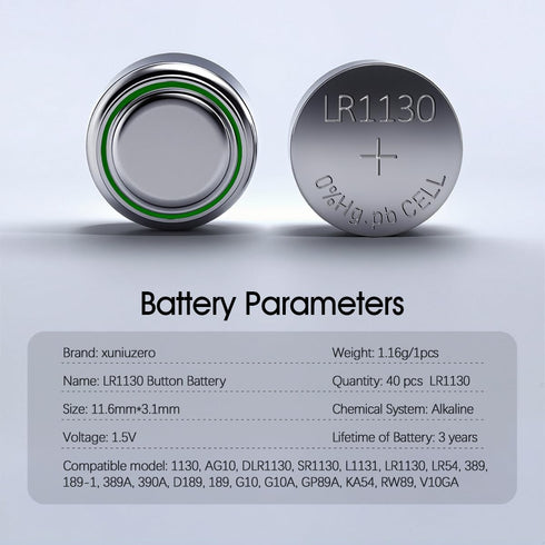 XUNIUZERO 40 Pack LR1130 AG10 1.5V Battery Long-Lasting Alkaline Button Cell Batteries