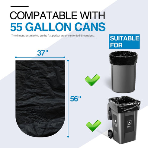 Charmount 55 Gallon Trash Bags, 1.5 Mil, 37"x56", Black Large Heavy Duty Garbage Bags for Yard Work (30 Count)