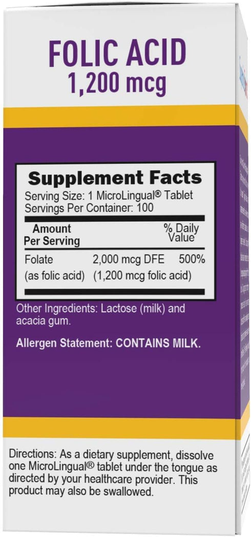 Superior Source Folic Acid Vitamin B9 1200 mcg | MicroLingual Instant Dissolve Tablets, 100 Count