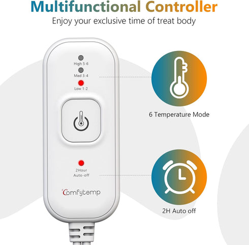Comfytemp Electric Heating Pad, Large 12"x24" for Back Pain & Cramps Relief, Washable, 2H Auto Off, Gifts for Men Women